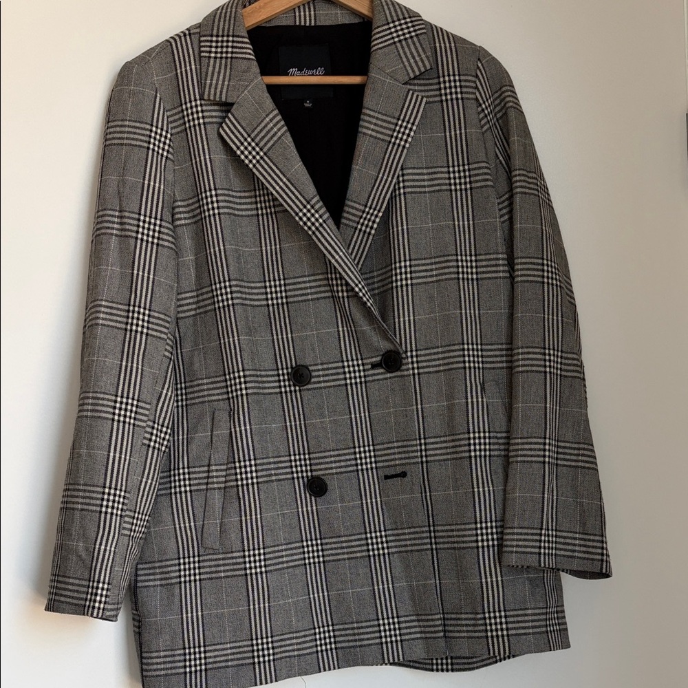 Madewell Black and White Plaid Blazer